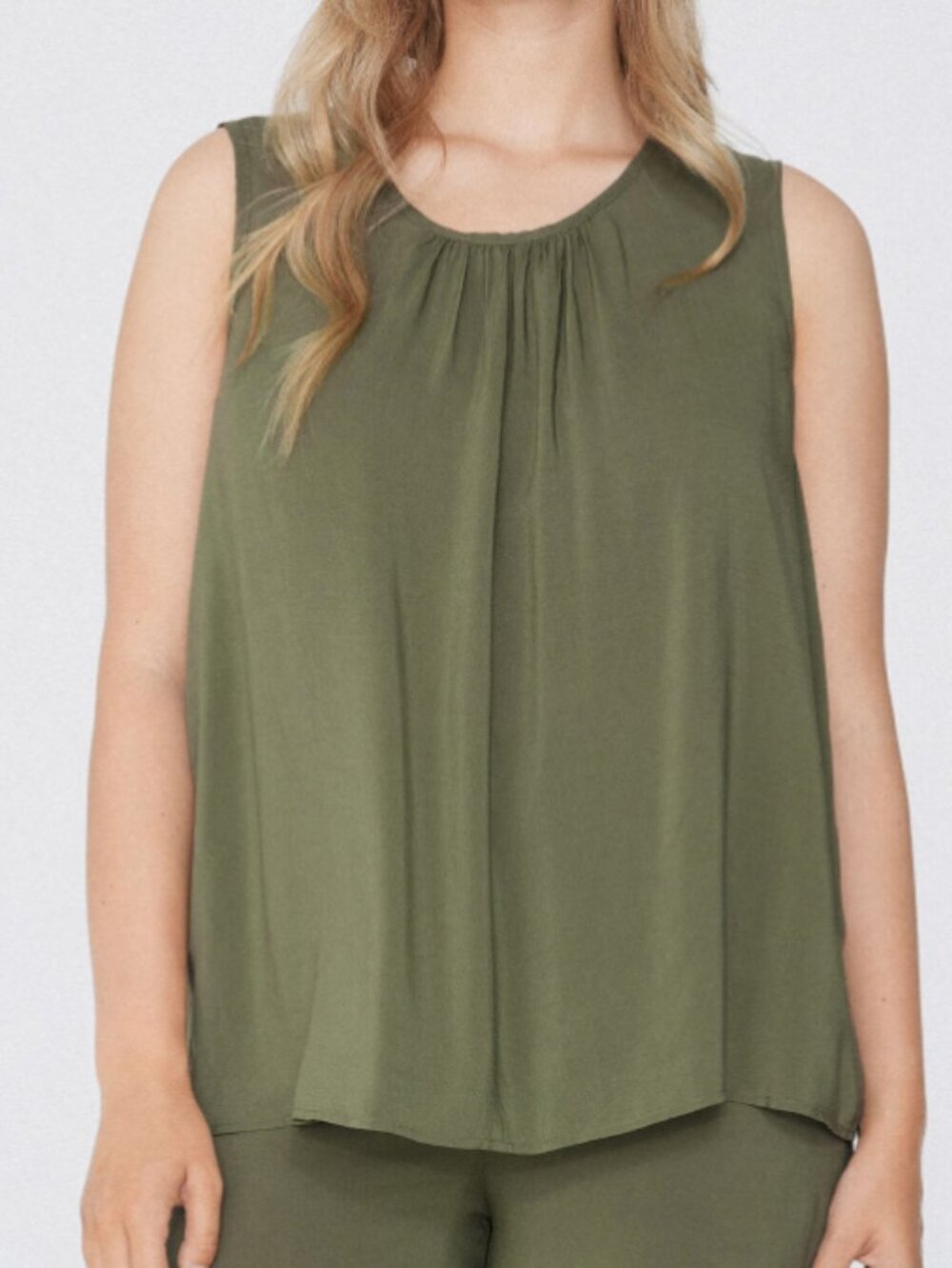 MAGASCHONI Sleeveless Crew Neck Woven Blouse In Sage
